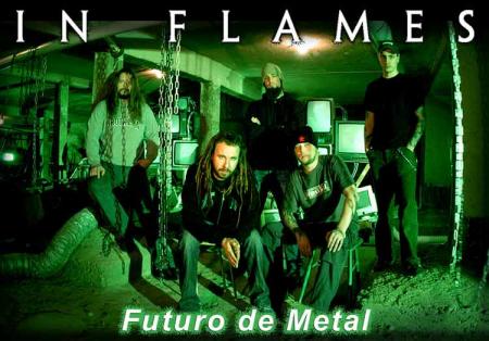 in flames